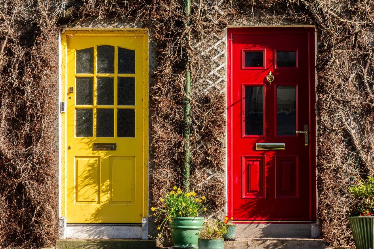 Coloured composite front door installed by Help 2 Buy Windows