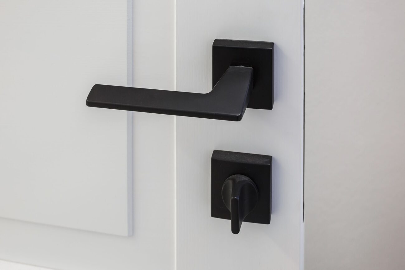 Matt black composite door handle and lock
