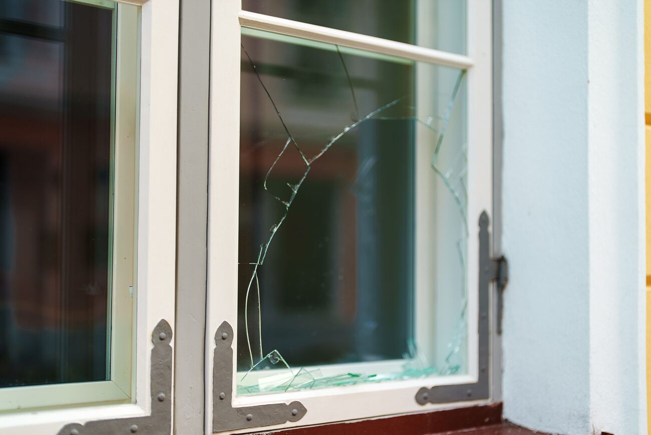 Broken window glass needing repair