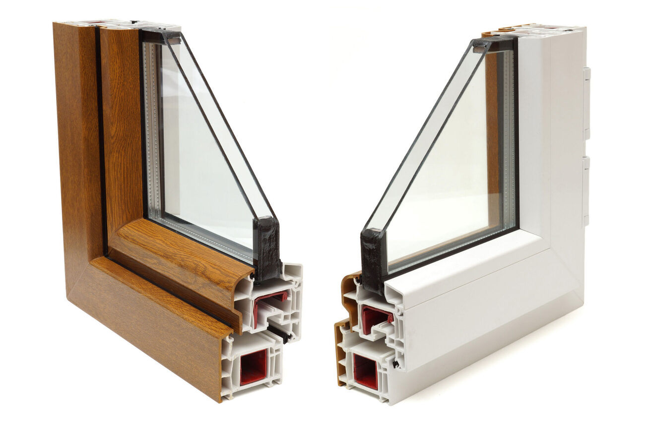 Cross-section of an energy-efficient double glazed window profile